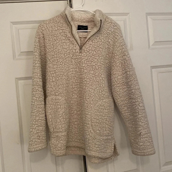 Love Tree plush Sherpa pullover size medium cream quarter zip - Picture 1 of 6